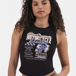 Black Graphic Motorcycle Racing Tank Top